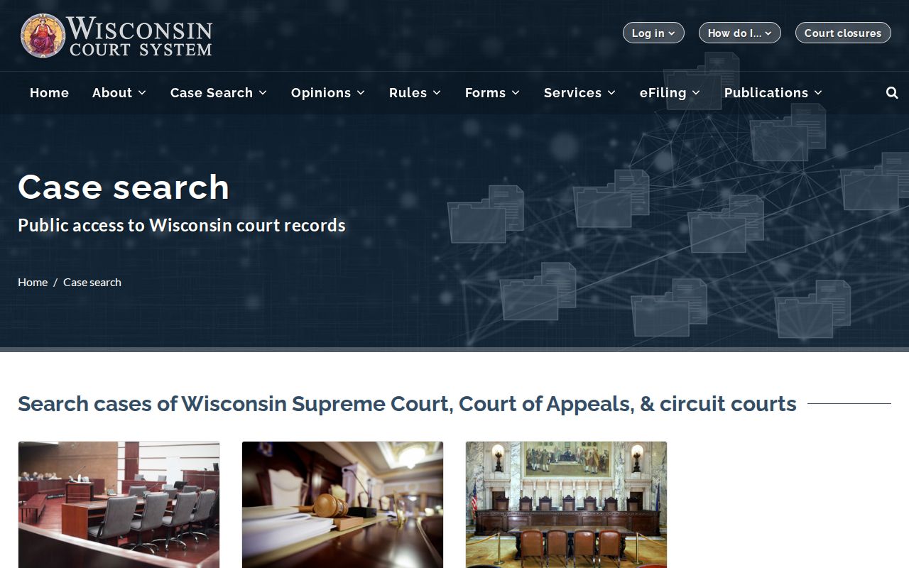 Wisconsin Court System case search entry point for case outcomes