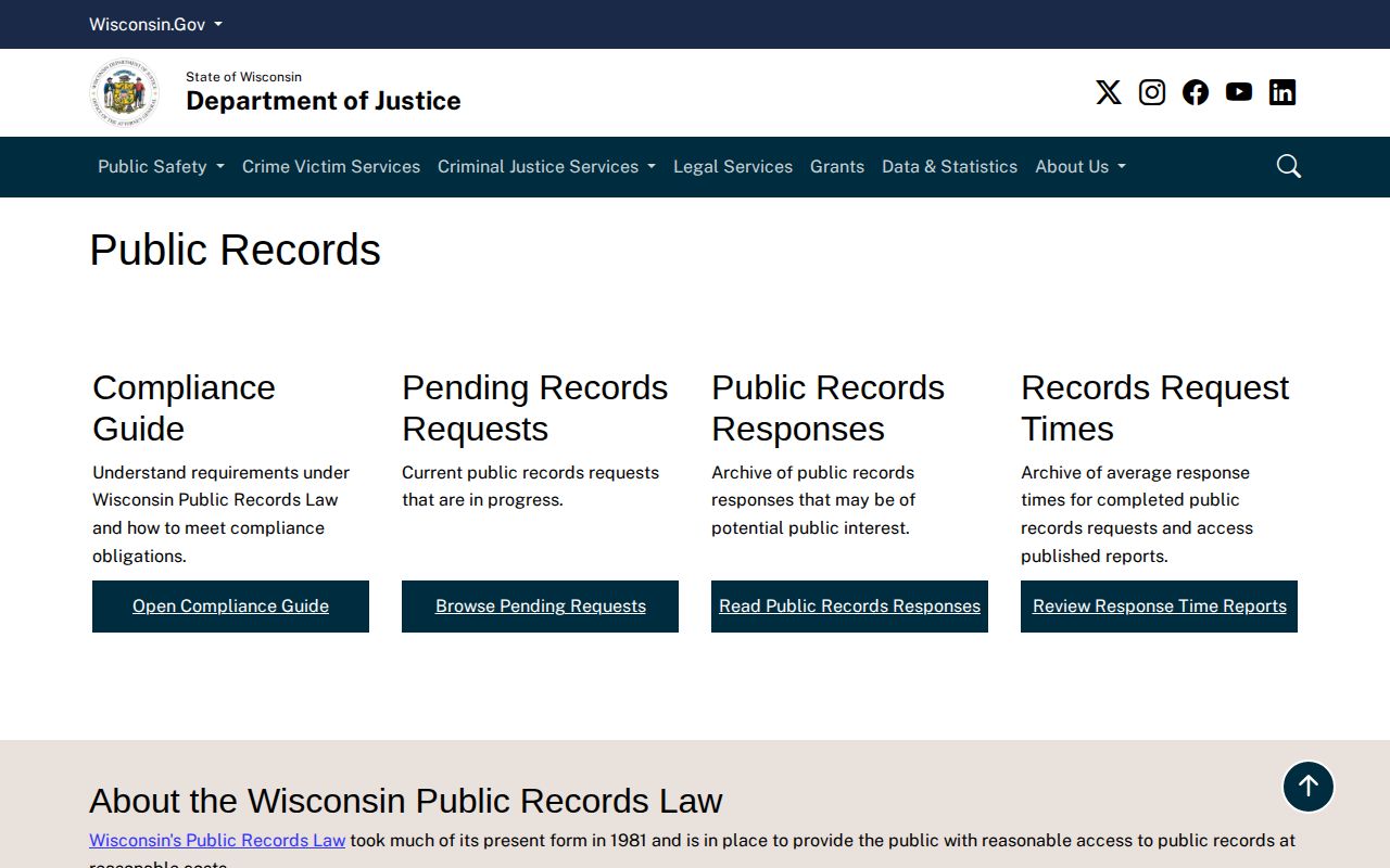 Wisconsin DOJ public-records page on access and balancing